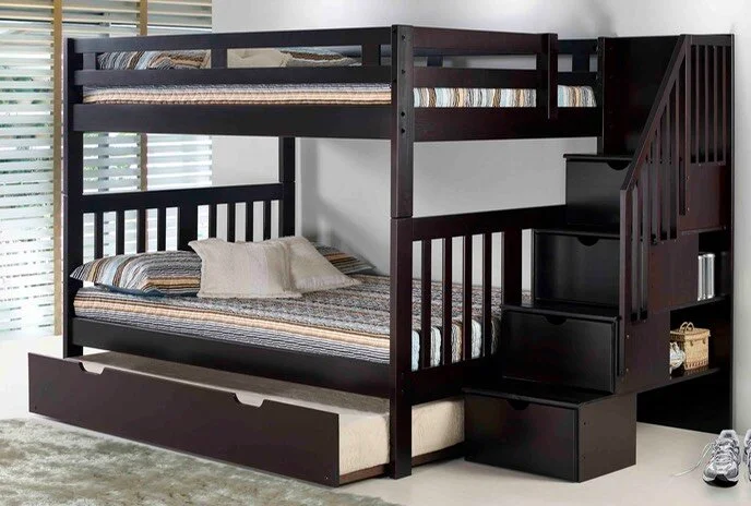Full size bunk top beds with stairs